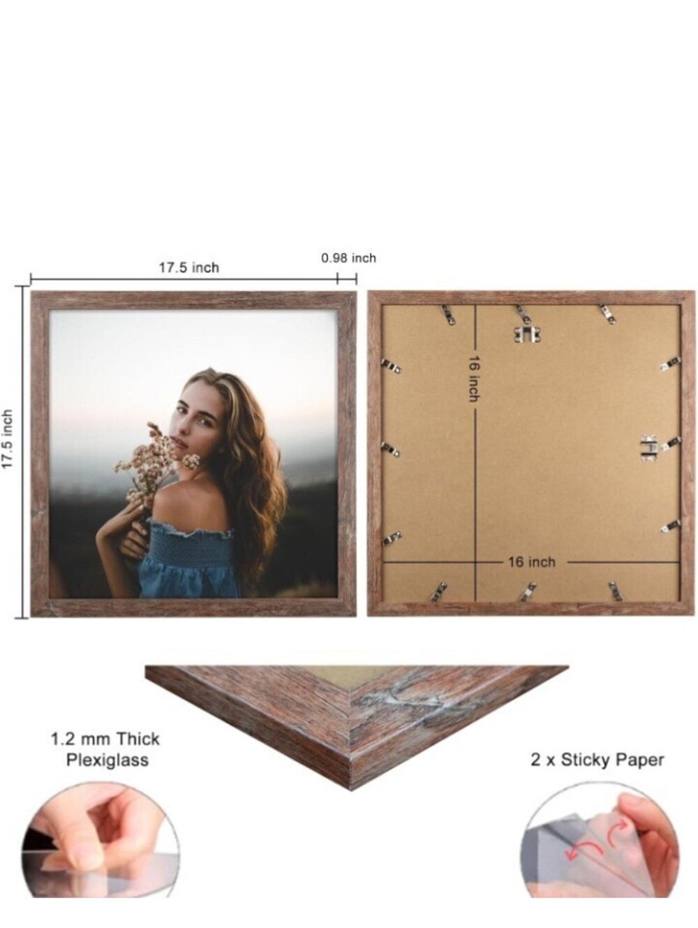 Capcillin 16x16 Rustic Brown Picture Frame – Wall Mount Photo & Poster Frame